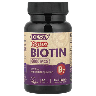 Deva, Biotina vegana, 6000 mcg, 90 comprimidos