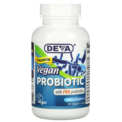 Deva Premium Vegan Probiotic with FOS Prebiotic, 90 Vegan Caps