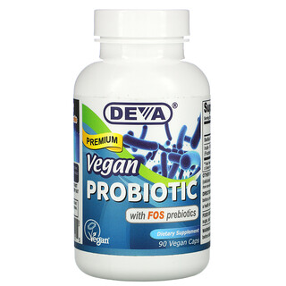 Deva, Веганский пробиотик премиального качества с пребиотиком ФОС, 90 веганских капсул