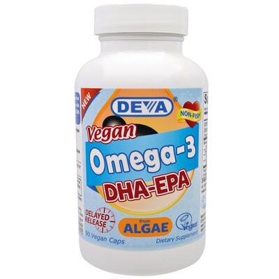 Deva веганские омега-3 жирные кислоты ДГК и ЭПК, 200 мг, 90 веганских капсул