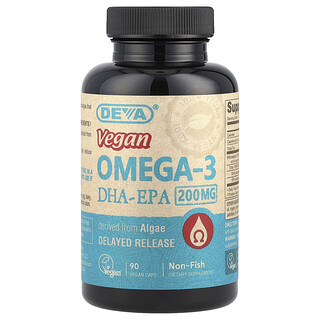 Deva, 全素 Omega-3 DHA-EPA，缓释，200 毫克，90 粒全素胶囊