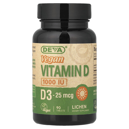 Deva, Vegan Vitamin D3, 25 mcg (1,000 IU), 90 Tablets