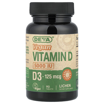 Deva, Vitamina D vegana, 125 mcg (5000 UI), 90 comprimidos