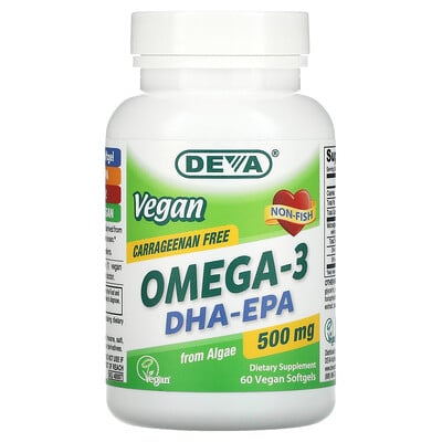 Deva Vegan Omega-3 DHA-EPA, 500 mg, 60 Vegan Softgels