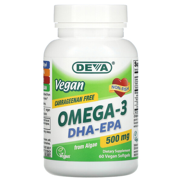 Deva‏, Vegan Omega-3 DHA-EPA, 500 mg, 60 Vegan Softgels
