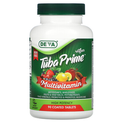 Deva Tuba Prime Multivitamin, Iron Free, High Potency, 90 Coated Tablets