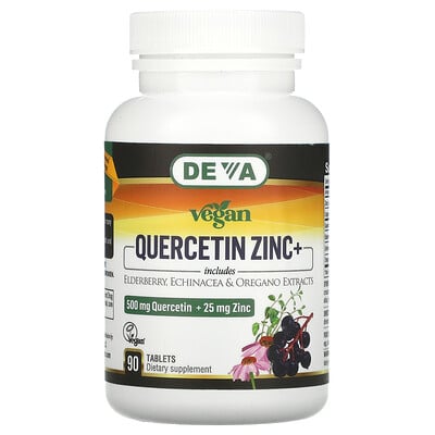 Deva Vegan Quercetin Zinc+, 500 mg + 25 mg, 90 Tablets