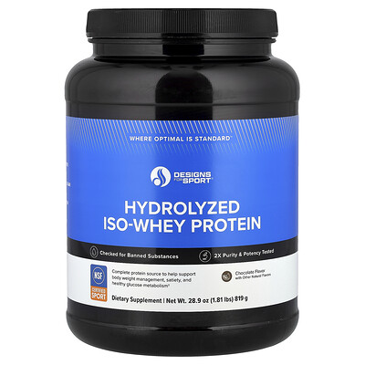 Designs For Health, Designs For Sport®, Iso-Whey Protein hidrolizada, Chocolate, 819 g (1,81 lb)
