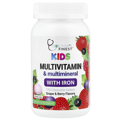 Photos - Vitamins & Minerals GRAPE Doctor's Finest, Kids Multivitamin & Multimineral with Iron, & Berry, 150 Chewable Tablets DFN-00771