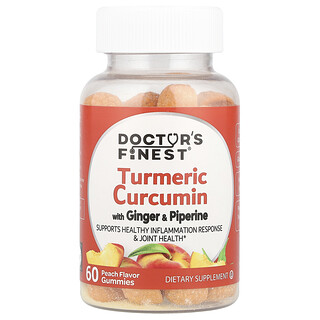 Doctor's Finest, Gommes à la curcumine de curcuma, au gingembre et à la pipérine, Pêche, 60 gommes