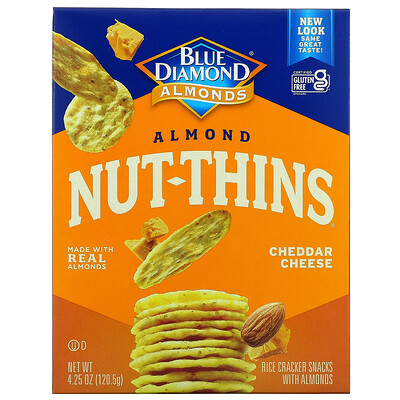 Blue Diamond Almond Nut-Thins, снэки из рисовых крекеров с миндалем, сыр чеддер, 120,5 г (4,25 унции)