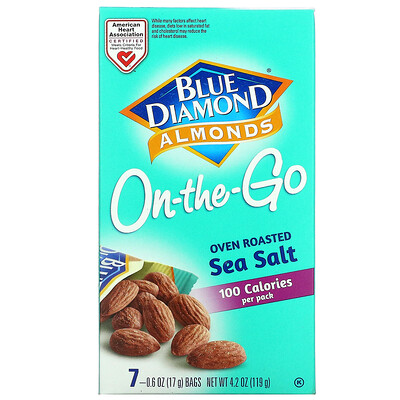 Купить Blue Diamond Almonds, On The-Go, обжаренная в духовке морская соль, 7 пакетиков по 17 г (0, 6 унции)
