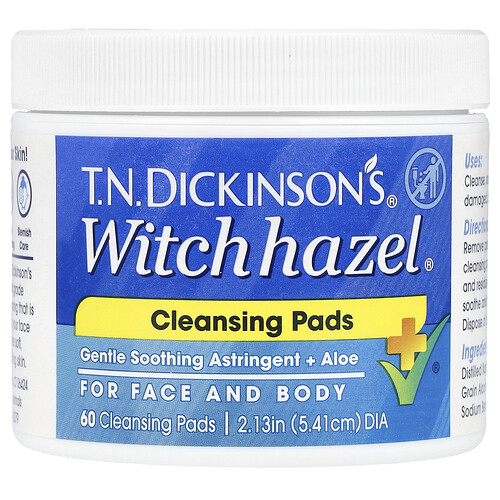 Dickinson Brands T.N. Dickinson's® Witch Hazel® Cleansing Pads, Fragrance Free, 60 Cleansing Pads