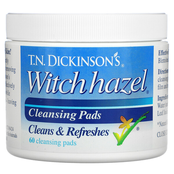 T.N. Dickinson's Witch Hazel Cleansing Pads, 60 Pads, 2.13 in (5.41 cm) dia