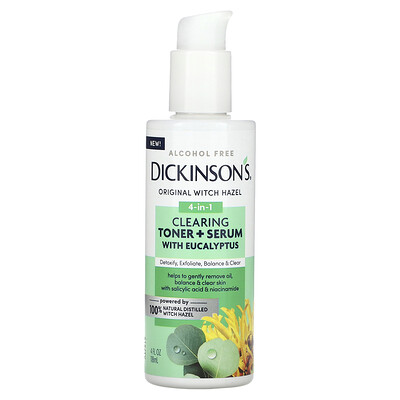 Dickinson Brands , Original Witch Hazel, 4-In-1 Clearing Toner + Serum With Eucalyptus, Alcohol Free, Fl Oz (118 Ml) Size 4