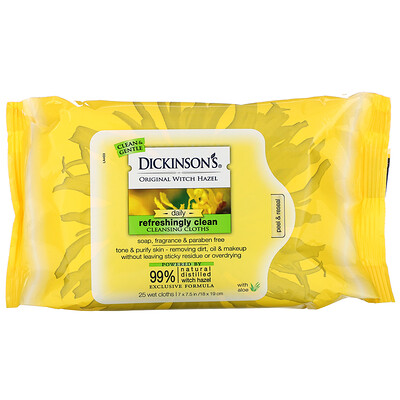 Dickinson Brands Original Witch Hazel, Refreshingly Clean, Cleansing Cloths, 25 Wet Cloths
