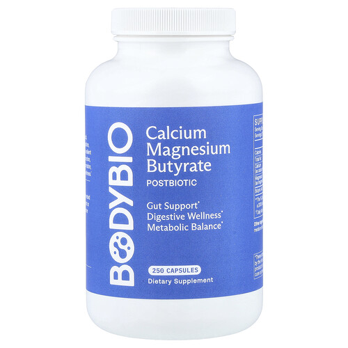 Bodybio Calcium Magnesium Butyrate, 250 Capsules
