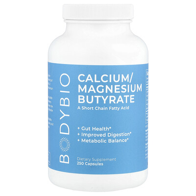 Bodybio , Calcium/Magnesium Butyrate, 250 Capsules