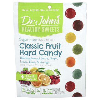 Dr. John's Healthy Sweets, Caramelos duros de frutas clásicas, Frambuesa azul, cereza, uva, limón, lima y naranja, 109 g (3,85 oz)