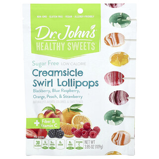 Dr. John's Healthy Sweets, Creamsicle Swirl -tikkarit, karhunvatukka, sininen vadelma, appelsiini, persikka ja mansikka, sokeriton, 109 g