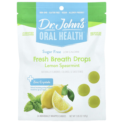 Dr. John's Healthy Sweets, Oral Health™, Fresh Breath Drops, Tropfen für frischen Atem, + Zinkkristalle, Zitrone-Grüne-Minze, zuckerfrei, 24 einzeln verpackte Bonbons, 109 g (3,85 oz.)