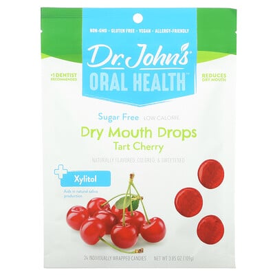 Dr. John's Healthy Sweets Oral Health, капли для сухости во рту, с ксилитом, вишня, без сахара, 24 конфеты в индивидуальной упаковке, 109 г (3,85 унции)