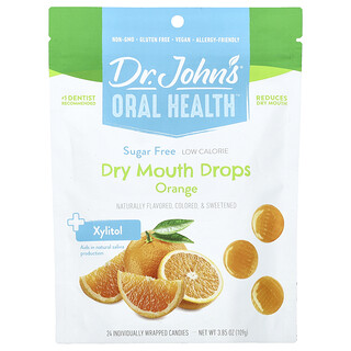 Dr. John's Healthy Sweets, Oral Health™, 구강 건조증 치료제, + 자일리톨, 오렌지, 개별 포장된 사탕 24개입. 109g(3.85oz)