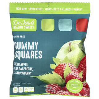 Dr. John's Healthy Sweets, Gomitas en cuadrados, Sin azúcar, Manzana verde, frambuesa azul y fresa, 50 g (1,8 oz)