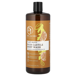 Dr. Jacobs Naturals, Jabón líquido de Castilla de origen vegetal, Aceite esencial de naranja y jengibre, 946 ml (32 oz)