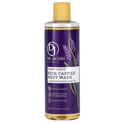 Dr. Jacobs Naturals Lavender Plant-Based Rich Castile Body Wash, Essential Oil, 16 Oz (473 Ml)