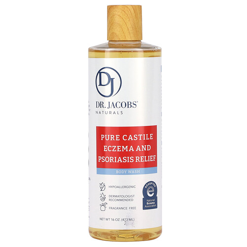 Dr. Jacobs Naturals Pure Castile Eczema and Psoriasis Relief, Body Wash, Fragrance Free, 16 oz (473 ml)