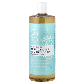 Dr. Jacobs Naturals, Plant-Based Pure Castile All-In-1 Soap, Fragrance Free, 32 oz (946 ml)