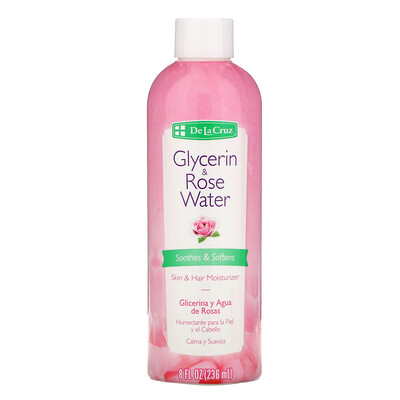 De La Cruz Glycerin & Rose Water, Skin & Hair Moisturizer, 8 fl oz (236 ml)