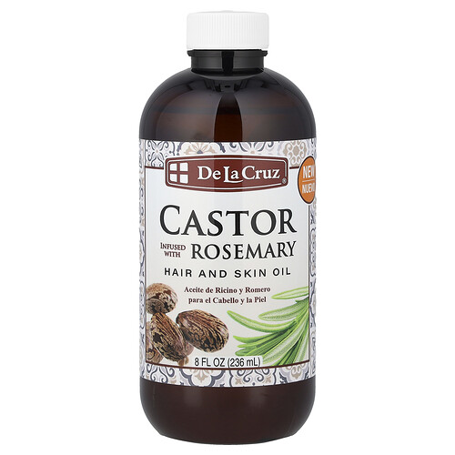 De La Cruz De La Cruz, Hair and Skin Oil, Castor Infused with Rosemary, 8 fl oz (236 ml)