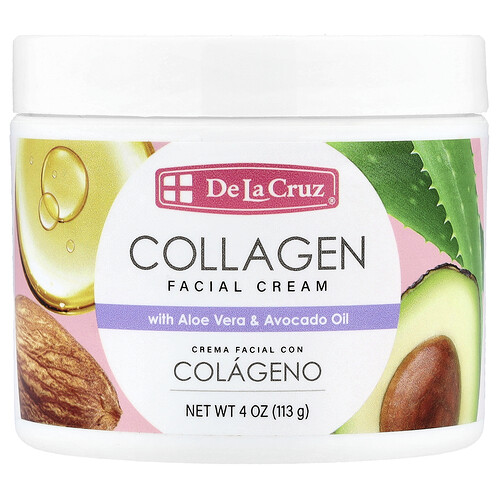 De La Cruz Collagen Facial Cream With Aloe Vera & Avocado Oil, 4 oz (113 g)