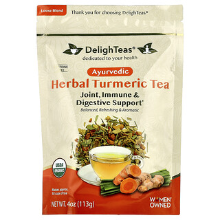 DelighTeas, Аюрведический травяной чай с куркумой, рассыпчатая смесь, без кофеина, 113 г (4 унции)