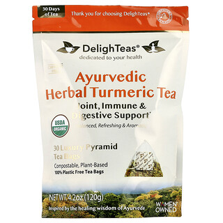 DelighTeas, Ayurvedic Herbal Turmeric Tea, Caffeine Free, 30 Luxury Pyramid Tea Bags, 4.2 oz (120 g)