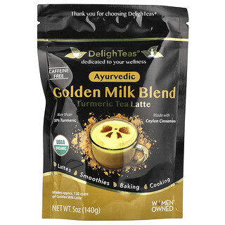 DelighTeas, чай латте с куркумой, аюрведическая смесь Golden Milk, без кофеина, 140 г (5 унций)