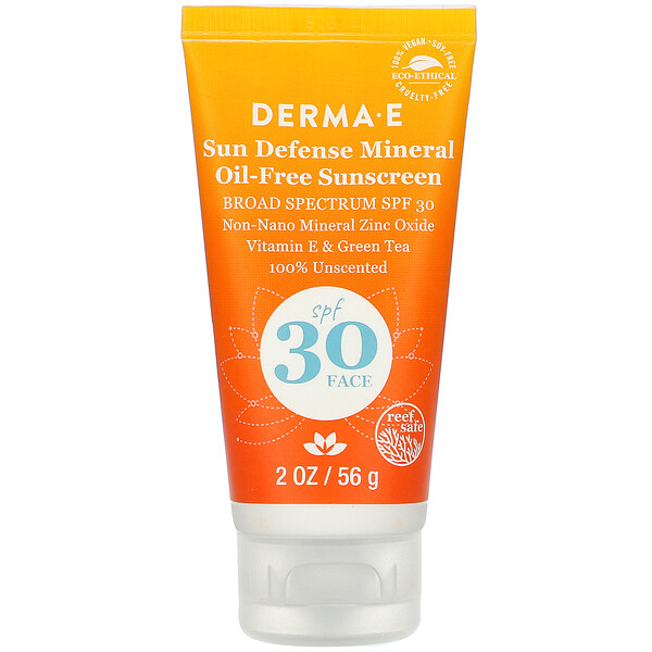 Derma E‏, קרם הגנה Sun Defense Mineral Oil-Free, ‏SPF 30, ללא ריח, 56 גרם (2 אונקיות)