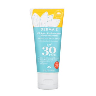 Derma E, واقي من الشمس للوجه مناسب لجميع الألعاب الرياضية، معامل حماية من الشمس 30، بالصبار المنعش والخيار، 2 أونصة سائلة (59 مل)