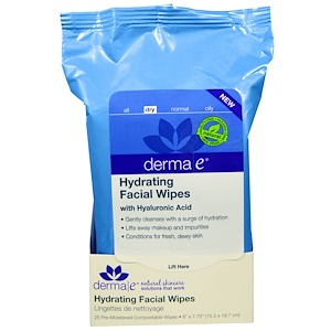 Derma E, Увлажняющие салфетки для лица, 25 влажных биоразлагаемых салфеток