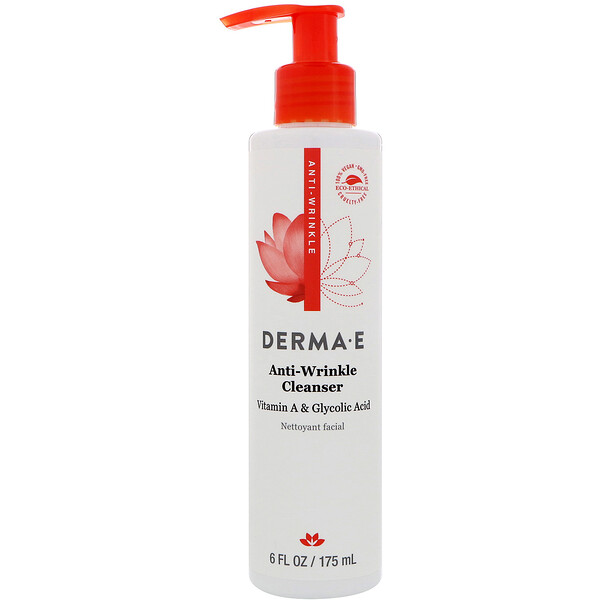 Derma E, Очищающее средство против морщин, гликолевая кислота с витамином А, 175 мл (6 жидких унций)