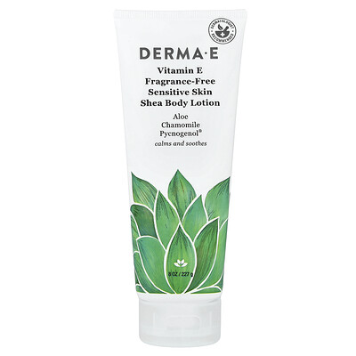 DERMA E, Loción corporal de karité para pieles sensibles con vitamina E, Sin fragancia, 227 ml (8 oz. Líq.)