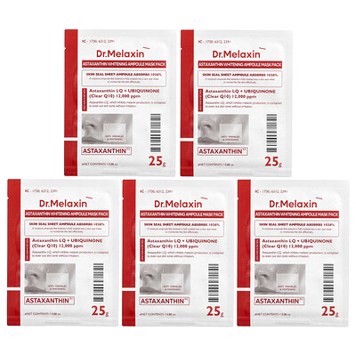 Dr.melaxin , Astaxanthinrx, Whitening Ampoule Beauty Mask Pack, Sheets, 0.88 Oz (25 G) Each Size 5