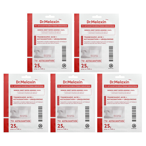 Dr.melaxin TX-Astaxanthin Brightening Serum Beauty Mask, 5 Sheets, 0.88 oz (25 g) Each