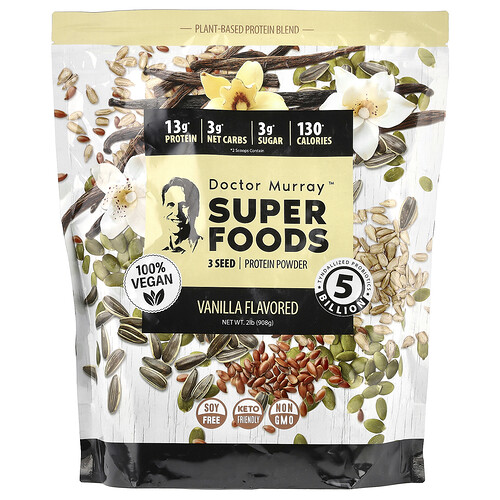 Dr. Murray's Super Foods, 3 Seed Protein Powder, Pumpkin + Flax + Sunflower, Vanilla, 2 lb (908 g)