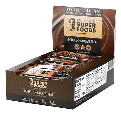 Dr. Murray's Superfoods Protein Bars, Double Chocolate Treat, 12 Bars, 2.05 oz (58 g) Each