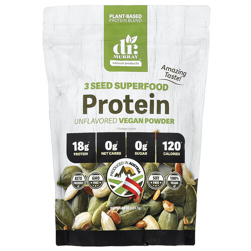 Dr. Murray's 3 Seed Superfood Protein Vegan Powder, Unflavored, 16 oz (435.5 g)