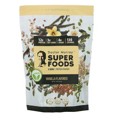 Dr. Murray's Super Foods, 3 Seed Protein Powder, Vanilla, 16 oz (453.5 g)