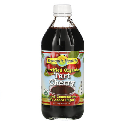 Dynamic Health  Laboratories Сертифицированный органический продукт Tart Cherry, 100-процентный концентрированный сок, неподслащенный, 473 мл (16 жидких унций)
